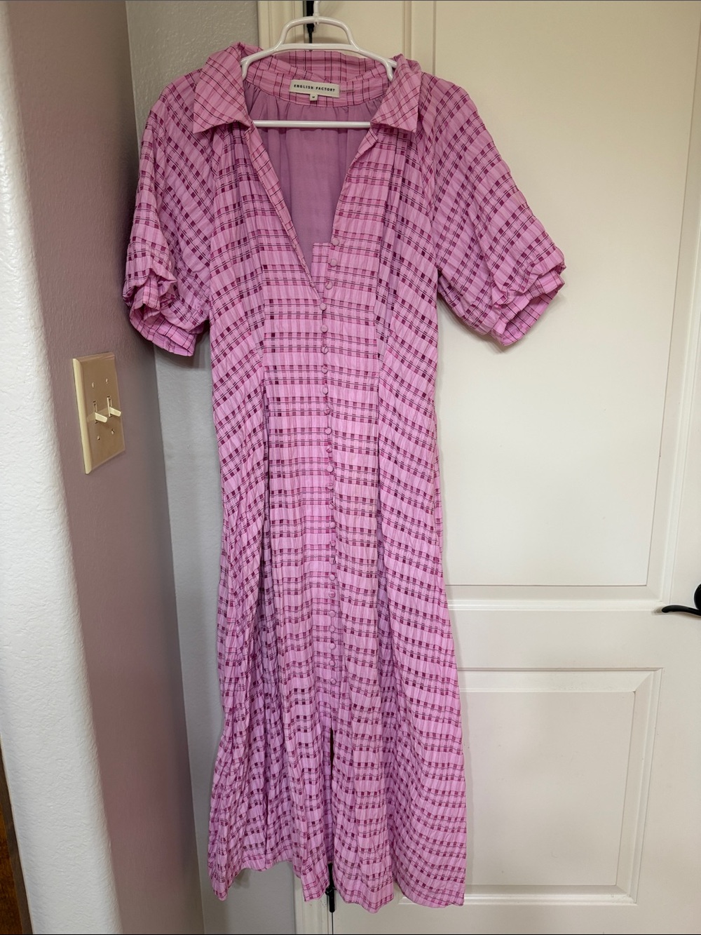 English Factory Pink Checked Collared Midi Dress